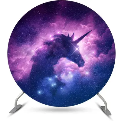 Aperturee Starry Night Shiny Unicorn Round Birthday Backdrop | Personalized Grad Banner | Personalized Grad Backdrops | Diy G...