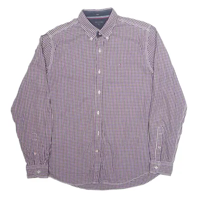 TOMMY HILFIGER Fitted Mens Shirt Purple Check Long Sleeve L