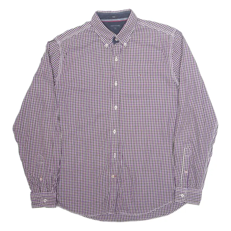 TOMMY HILFIGER Fitted Mens Shirt Purple Check Long Sleeve L
