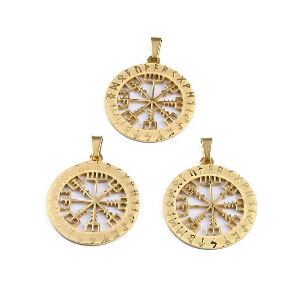 304 Stainless Steel Norse Viking Compass Amulet Pendants