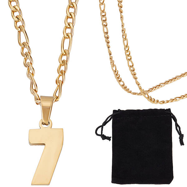 Beebeecraft 1 Box 1Pc Number Necklace 304 Stainless Steel Chain Sports Necklaces with Velvet Pouches for Women Men (Number 7)
