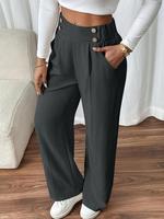 Women's Solid Button Fly Straight Leg Pants, Elegant Comfy Trousers for Work Office Business, Ladies Bottoms for Fall
