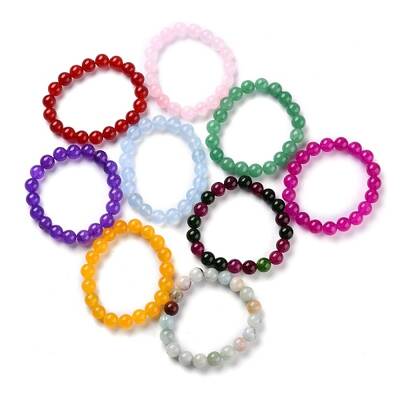 Dyed Natural Jade Beads Stretch Bracelets