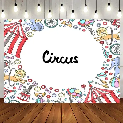 Fun Circus Clown Lion Elephant Birthday Backdrop