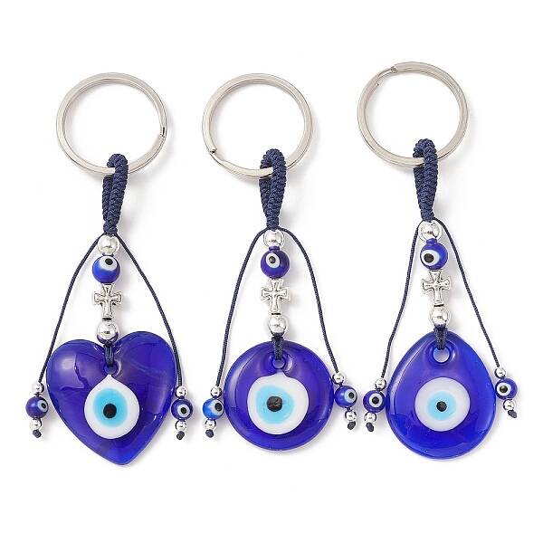 Handmade Lampwork Turkish Blue Evil Eye Pendant Keychain