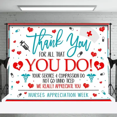 Red Blue White Thank You Appreciate Party Backdrop - Aperturee