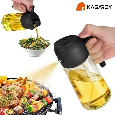 Kasardy Oil Dispenser Bottle for Kitchen - 2 in 1 Olive Oil Dispenser and Oil Sprayer - 470ml Olive Oil Bottle - Oil Sprayer ...