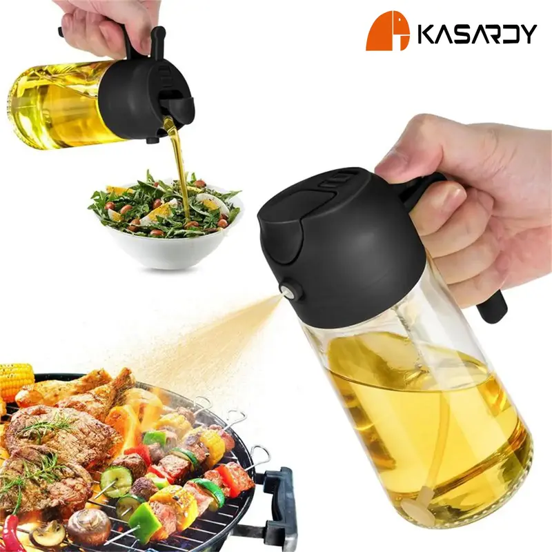 Kasardy Oil Dispenser Bottle for Kitchen - 2 in 1 Olive Oil Dispenser and Oil Sprayer - 470ml Olive Oil Bottle - Oil Sprayer ...