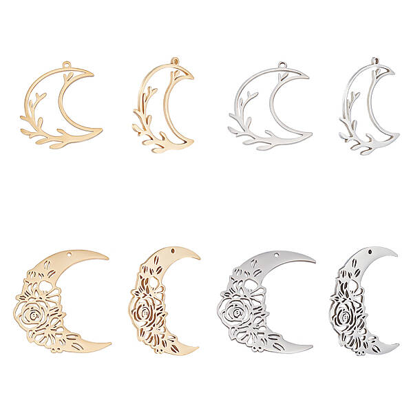 8Pcs 4 Style 201 Stainless Steel Pendants