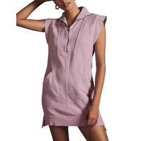 UANEO Womens Half Zip Sweatshirt Dresses Summer V Neck Sleeveless Pullover Tunic Tops Mini Dress