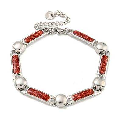 304 Stainless Steel Enamel Rectangle Link Chain Bracelets with Glitter Powder