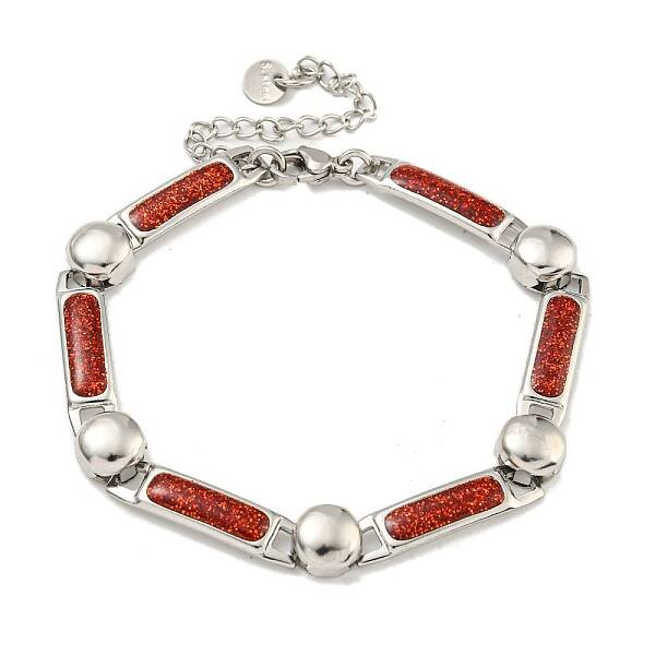 304 Stainless Steel Enamel Rectangle Link Chain Bracelets with Glitter Powder