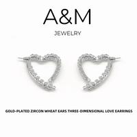 A&M 14K Gold Plated Elegant Rhinestone Earrings For Women - 5A Grade Cubic Zirconia, Hypoallergenic, Jewelry