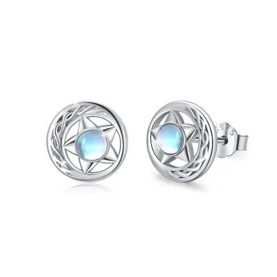 Sterling Silver Moonstone Celtic Knot & Star Stud Earrings