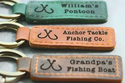 FISHING Personalized Keychain, Pontoon Keyring, BOAT owner Key tag, Name Tag, Cute Leather Keychain, Fishing COMPANY Keychain