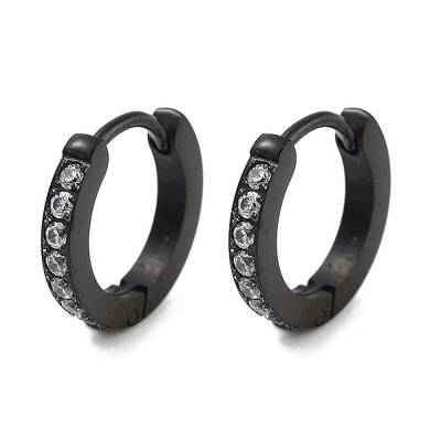 304 Stainless Steel Micro Pave Clear Cubic Zirconia Huggie Hoop Earrings