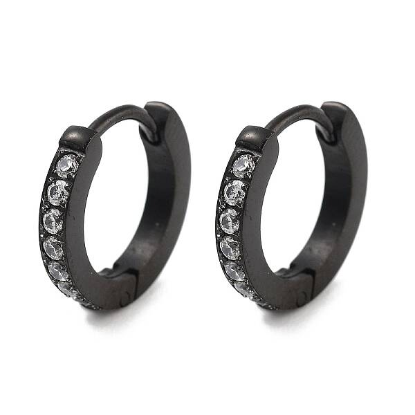 304 Stainless Steel Micro Pave Clear Cubic Zirconia Huggie Hoop Earrings