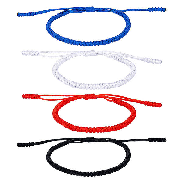 4Pcs 4 Colors Adjustable Nylon Braided Cord Bracelets Set