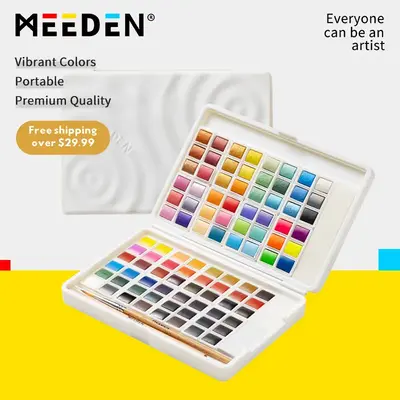 MEEDEN Watercolor Paint Set, 48/96 Vivid Colors in Portable Box, Paint Kit with Brush, Palette Customizable Color Blocks, Tra...