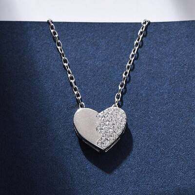 925 Sterling Silver Micro Pave Clear Cubic Zirconia Heart Pendant Necklaces for Women