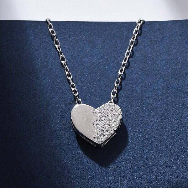 925 Sterling Silver Micro Pave Clear Cubic Zirconia Heart Pendant Necklaces for Women