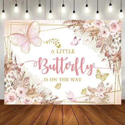 Aperturee Boho Butterfly Floral Baby Shower Backdrop For Girl