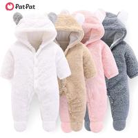 PatPat Baby Boy/Girl Bear Style 3D Ears Hooded Solid Plush Footed Jumpsuit: Soft & Cute for Winter, All-day Snuggle, Keeping ...