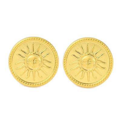 Ion Plating(IP) 304 Stainless Steel Flat Round with Sun Stud Earrings