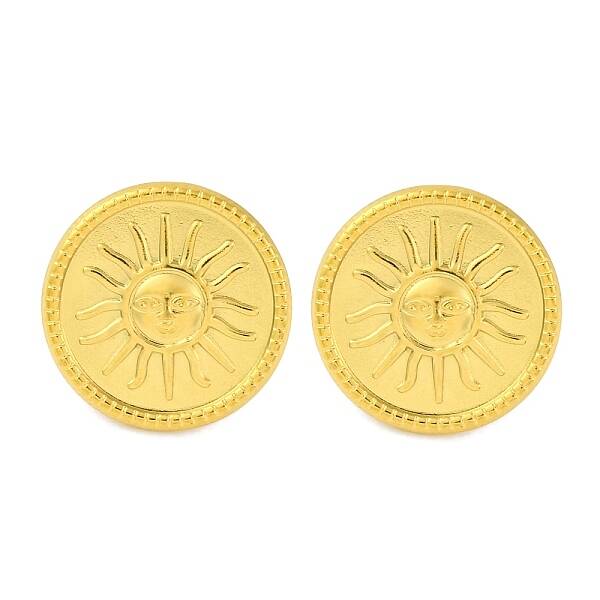 Ion Plating(IP) 304 Stainless Steel Flat Round with Sun Stud Earrings