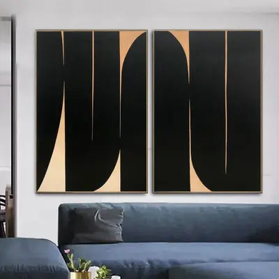 Extra Large Original Set Of 2 Abstract Black Paintings On Canvas Acrylic Painting Modern Fine Art Texture Painting Contempora...