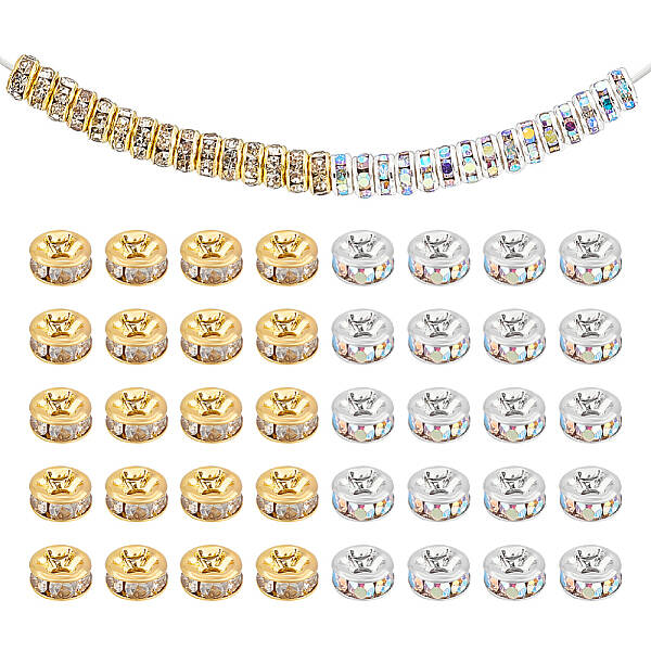 120Pcs 2 Colors Brass Grade A Rhinestone Spacer Beads