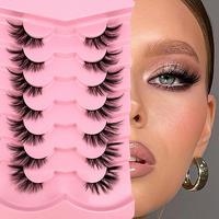Half Eye Fluffy False Eyelashes Cluster, 7 Pairs Wispy Cat Eye Look Faux Cluster Lashes, Natural Curling Eye Makeup Strip Las...