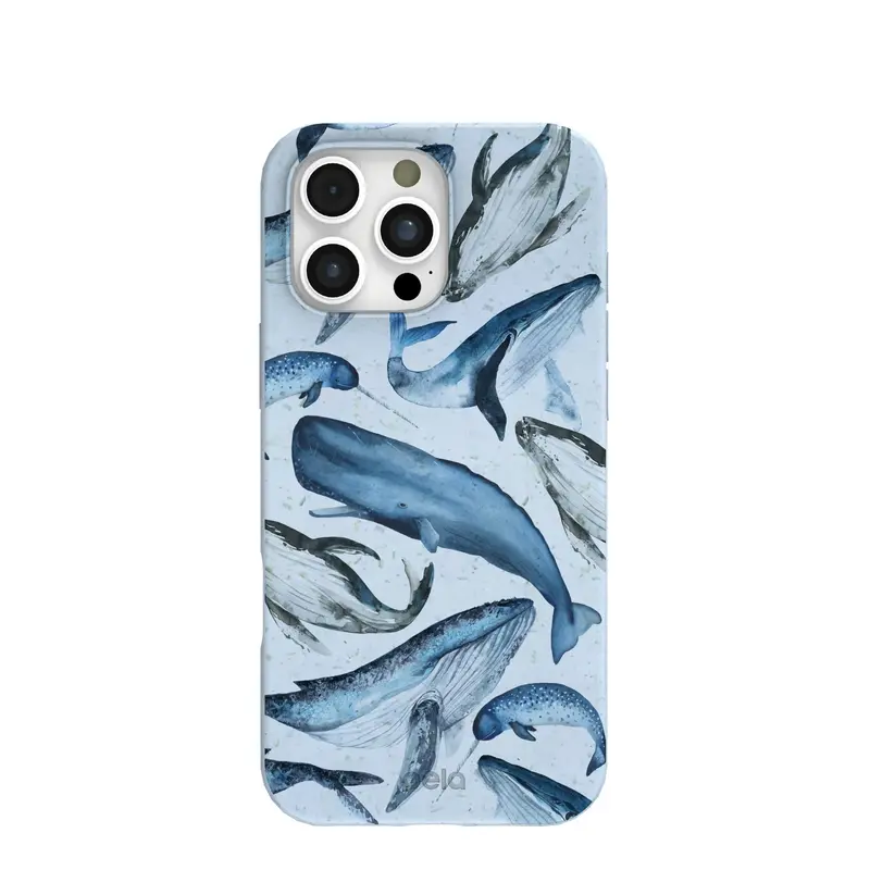 Powder Blue Whales iPhone 16 Pro Max Case