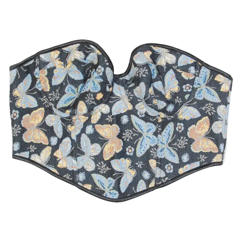Womens Printed Corset Black Sleeveless Floral XL