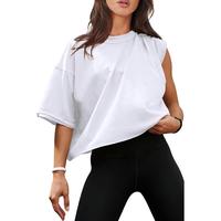 OFEEFAN Cotton Tshirts for Women Drop Shoulder Round Neck Oversized Crop Tops Workout Tops Tees