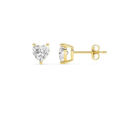Certified Lab Grown Three Prong Heart Shape Diamond Stud Earring | 14K Yellow Gold 1 ct. tw.