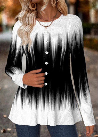 Modlily Multi Color Tummy Coverage Ombre Long Sleeve T Shirt - XXL