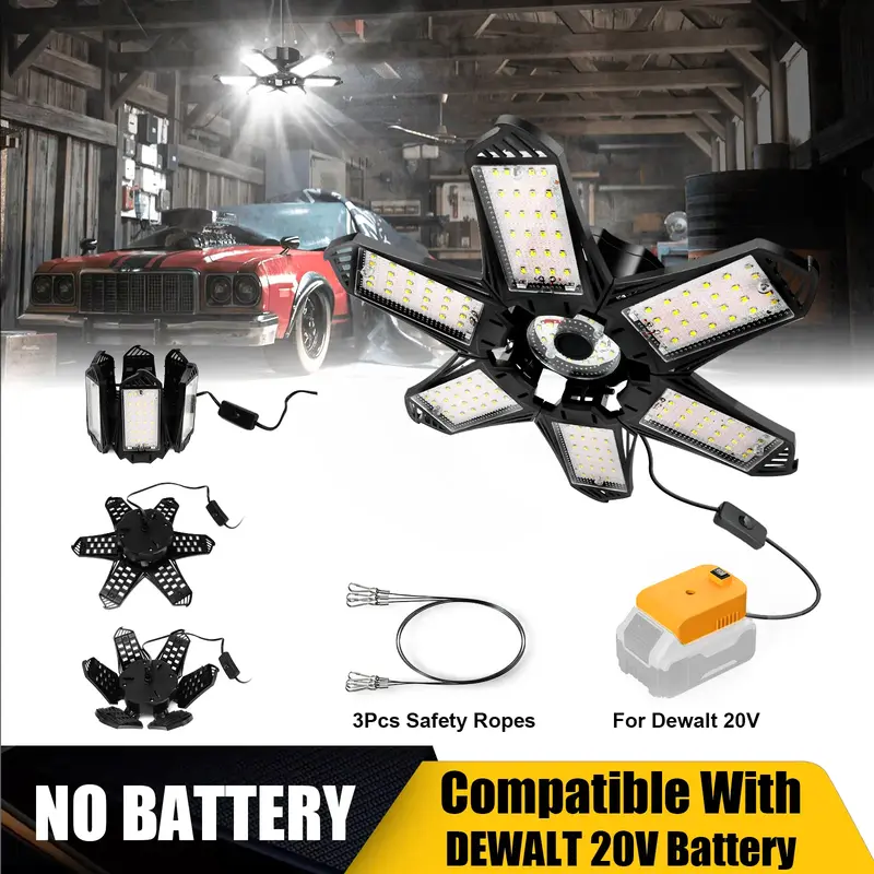 LED Garage Light for Dewalt 20V Battery, Battery NOT Included, 50W 5000LM Garage Lights with 6+1 Deformable Panels, Ceiling L...