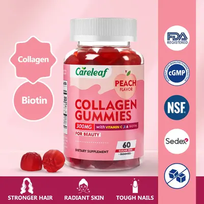 Careleaf Sugar-Free Collagen peptides Edible Beauty Feminine Gummy- Supplement with Biotin for Hair, Skin & Nails Support - H...