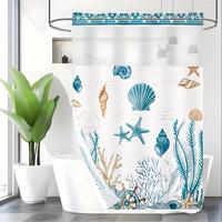 Blue Sea Life Pattern Shower Curtain, 1 Count 2 Layers Waterproof Bathroom Curtain, Bathroom Decor Supplies for Home Decor Ho...