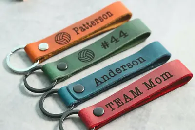 SLIM Volleyball Personalized Keychain / Keyring / bag Tag / Name Tag - Leather Keychain