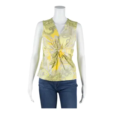 Y2K Knot Top Yellow V-Neck Paisley Sleeveless Womens M