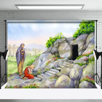 Aperturee Painted Stone Grave Greenery Spring Easter Backdrop, 3X2FT(1MX0.6M), 14 USD, easter backdrops, NYHD6I35-M