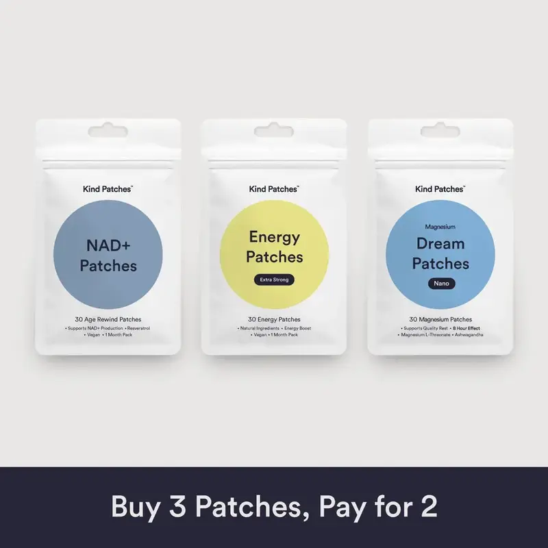 Kind Patches Boost & Reset Bundle, Energy Extra Strong + Dream Melatonin Extra Strong + NAD+ Patches, Natural Ingredients, Ca...