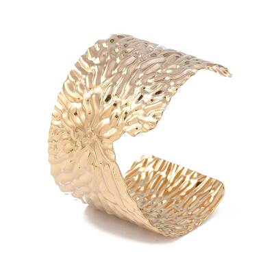 Ion Plating(IP) 304 Stainless Steel Textured Wide Open Cuff Bangles for Women
