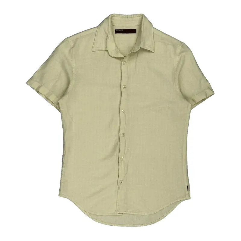 Perry Eliis Slim Fit Short Sleeve Shirt - Medium Yellow Linen