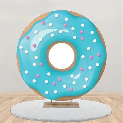 Candy Blue Cream Glossy Donut Round Party Backdrop - Aperturee