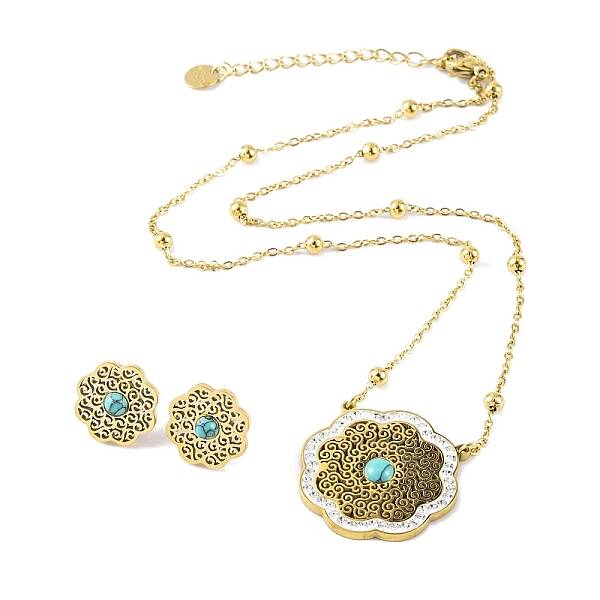 Synthetic Turquoise Stud Earrings & Pendant Necklaces Sets