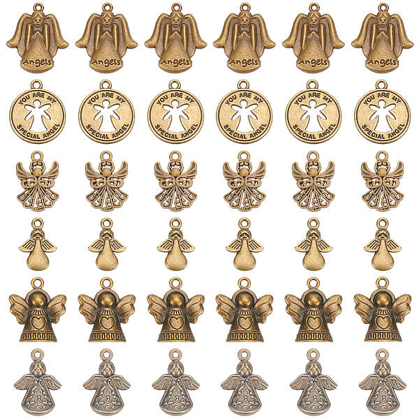 60PCS 6Style Angel Tibetan Style Alloy Pendants