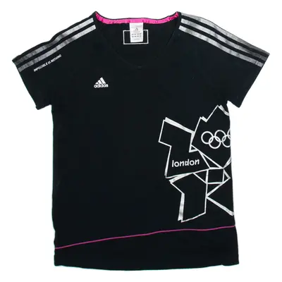 ADIDAS Womens T-Shirt Black V-Neck UK 14